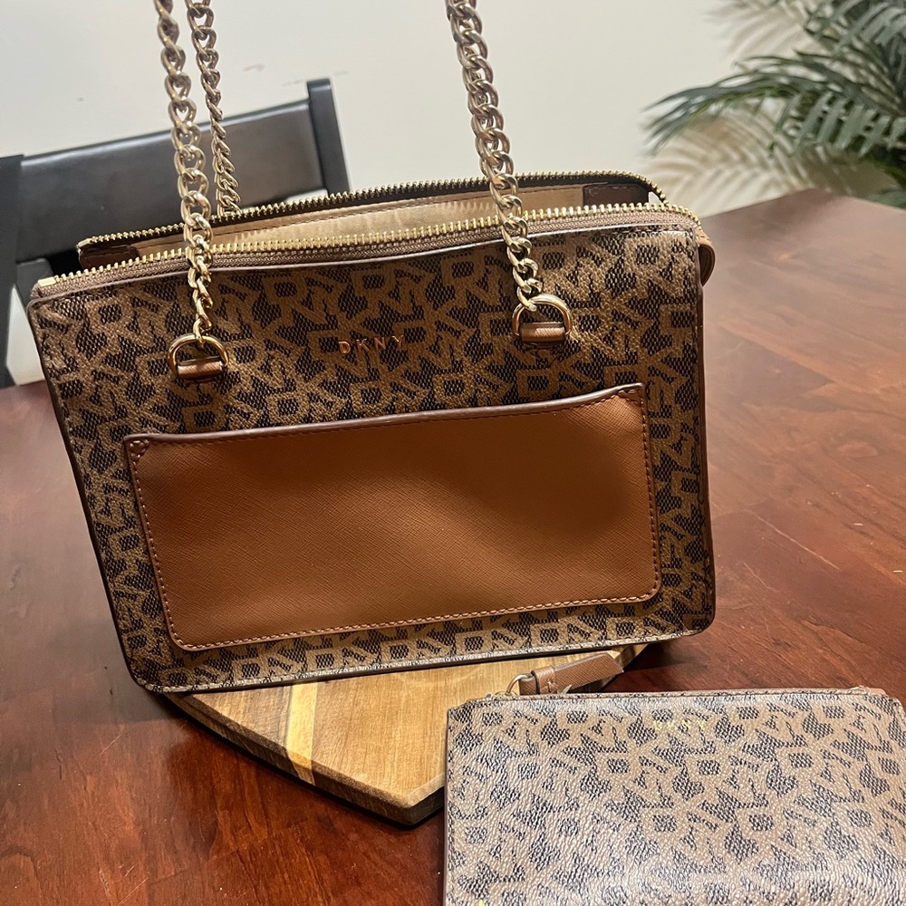 DKNY Brown Patterned Shoulder Bag